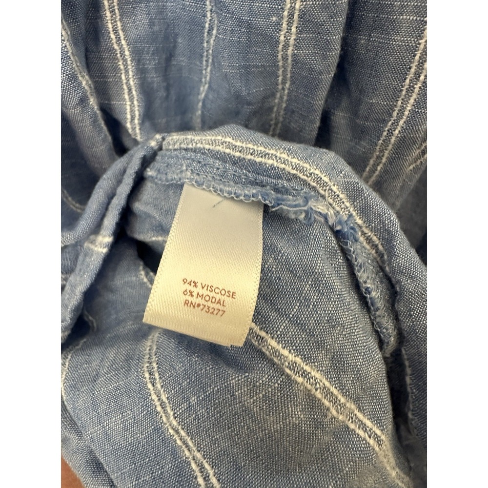 LC Lauren Conrad Blue White Striped Square Neck Balloon Sleeve Blouse L - Picture 5 of 5